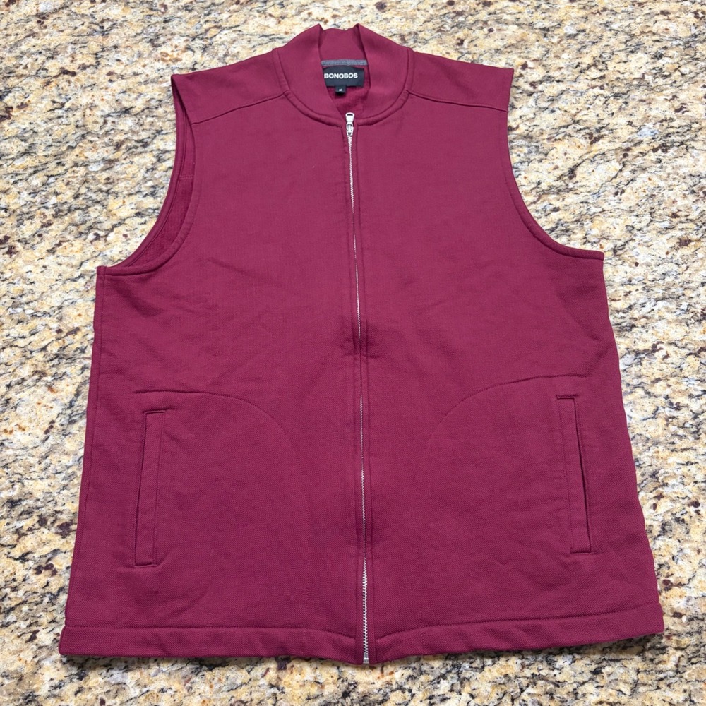 Bonobos Mens Full Zip Fleece Lined Vest Burgundy Maroon Size M ws